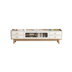 Mobile porta TV con ante in vetro, in legno bianco, moderno, 63 pollici