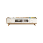 Mobile porta TV con ante in vetro, in legno bianco, moderno, 63 pollici