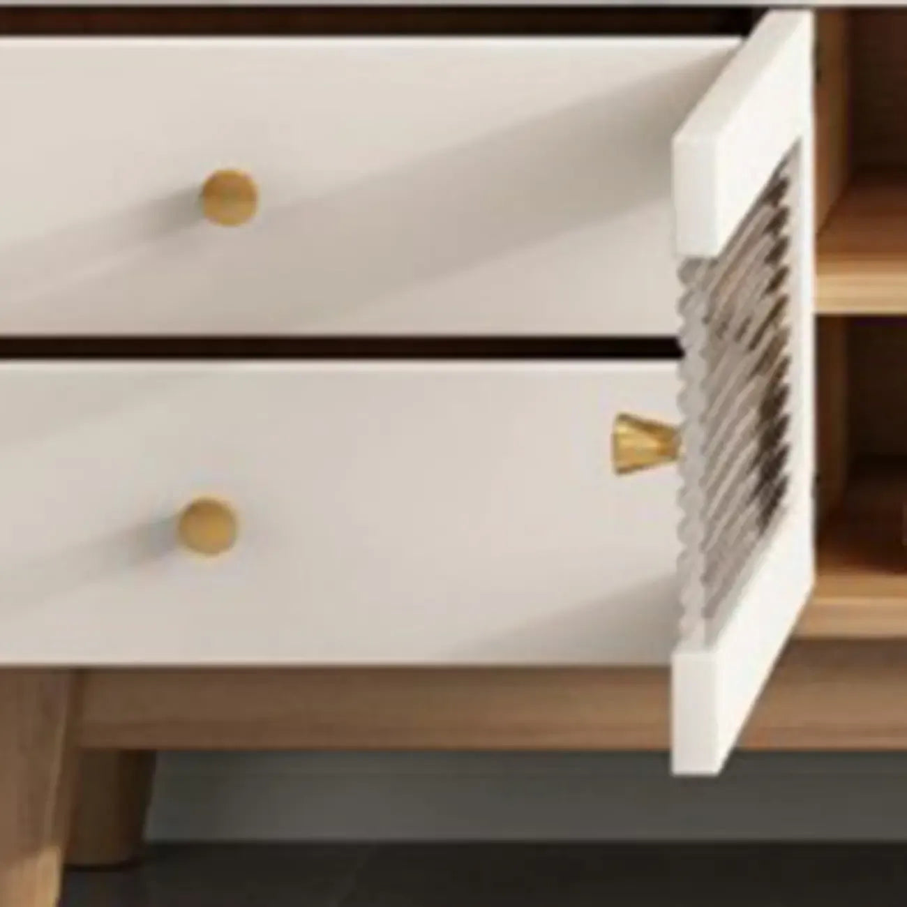 Mobile porta TV con ante in vetro, in legno bianco, moderno, 63 pollici