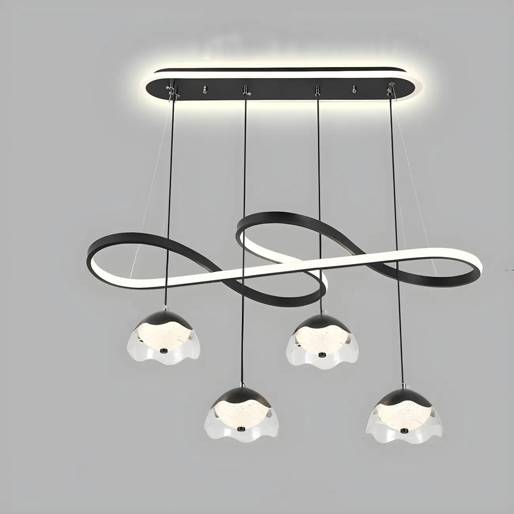 Lampadario a sospensione dimmerabile in metallo nero a 6 luci, 2 livelli, regolabile