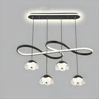 Lampadario a sospensione dimmerabile in metallo nero a 6 luci, 2 livelli, regolabile