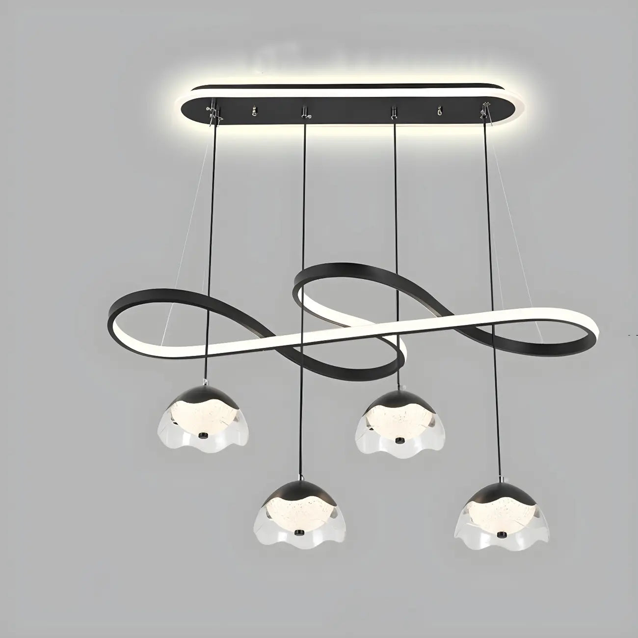 Lampadario a sospensione dimmerabile in metallo nero a 6 luci, 2 livelli, regolabile