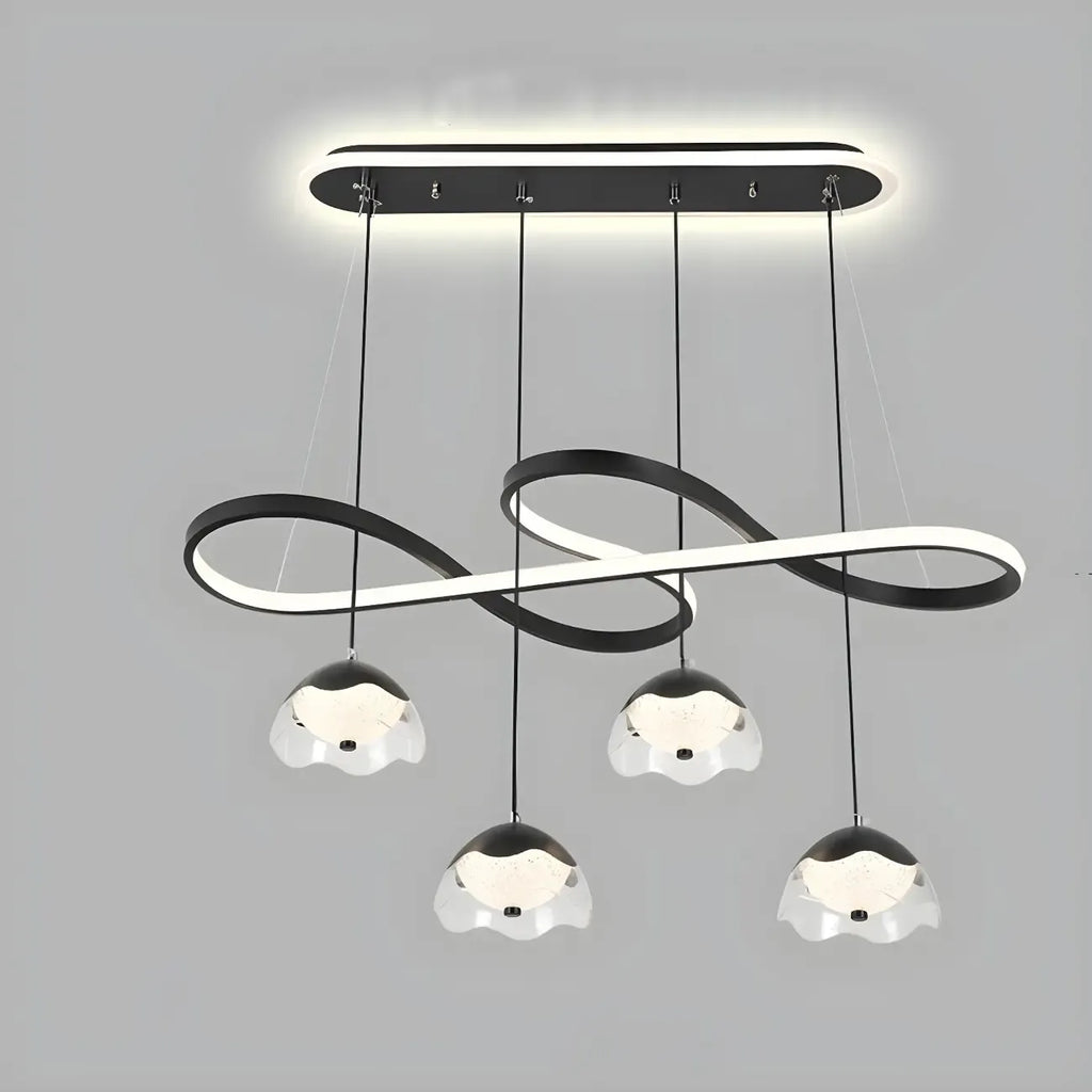 Lampadario a sospensione dimmerabile in metallo nero a 6 luci, 2 livelli, regolabile