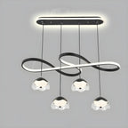 Lampadario a sospensione dimmerabile in metallo nero a 6 luci, 2 livelli, regolabile