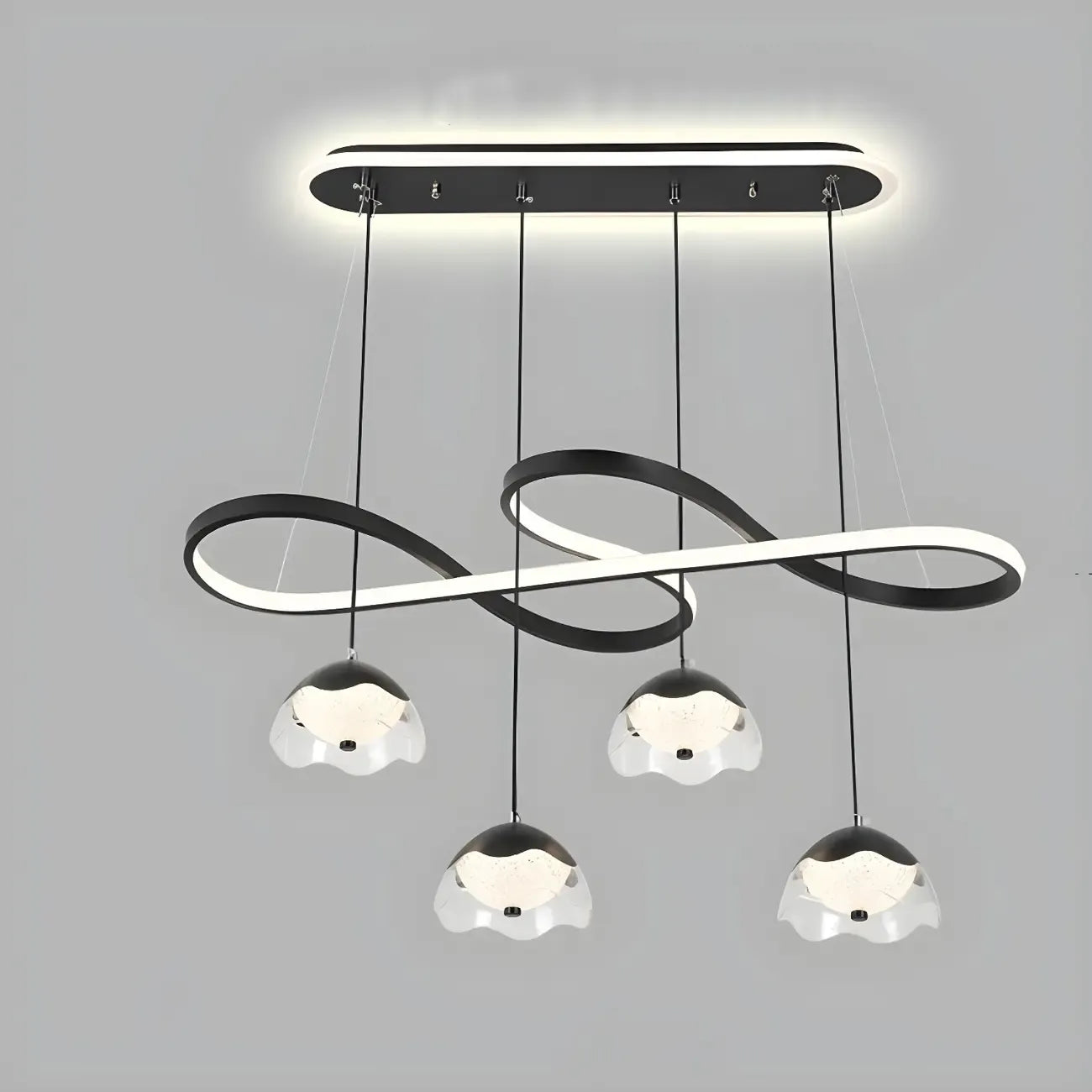 Lampadario a sospensione dimmerabile in metallo nero a 6 luci, 2 livelli, regolabile