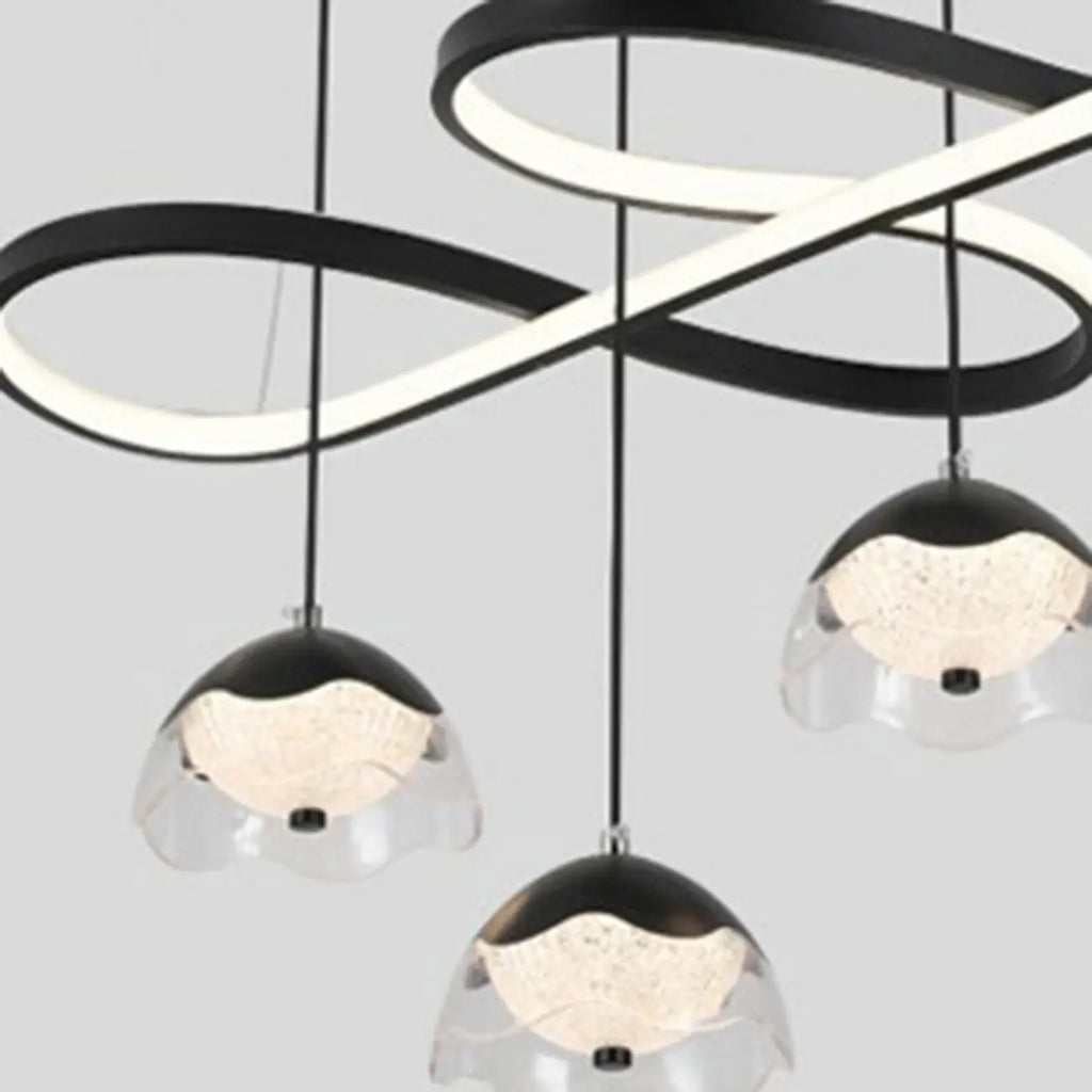 Lampadario a sospensione dimmerabile in metallo nero a 6 luci, 2 livelli, regolabile