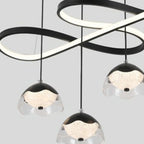 Lampadario a sospensione dimmerabile in metallo nero a 6 luci, 2 livelli, regolabile