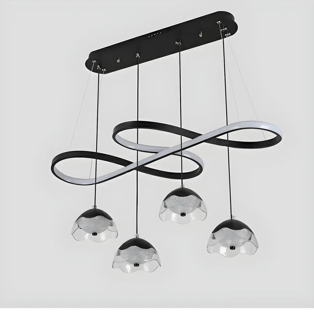 Lampadario a sospensione dimmerabile in metallo nero a 6 luci, 2 livelli, regolabile