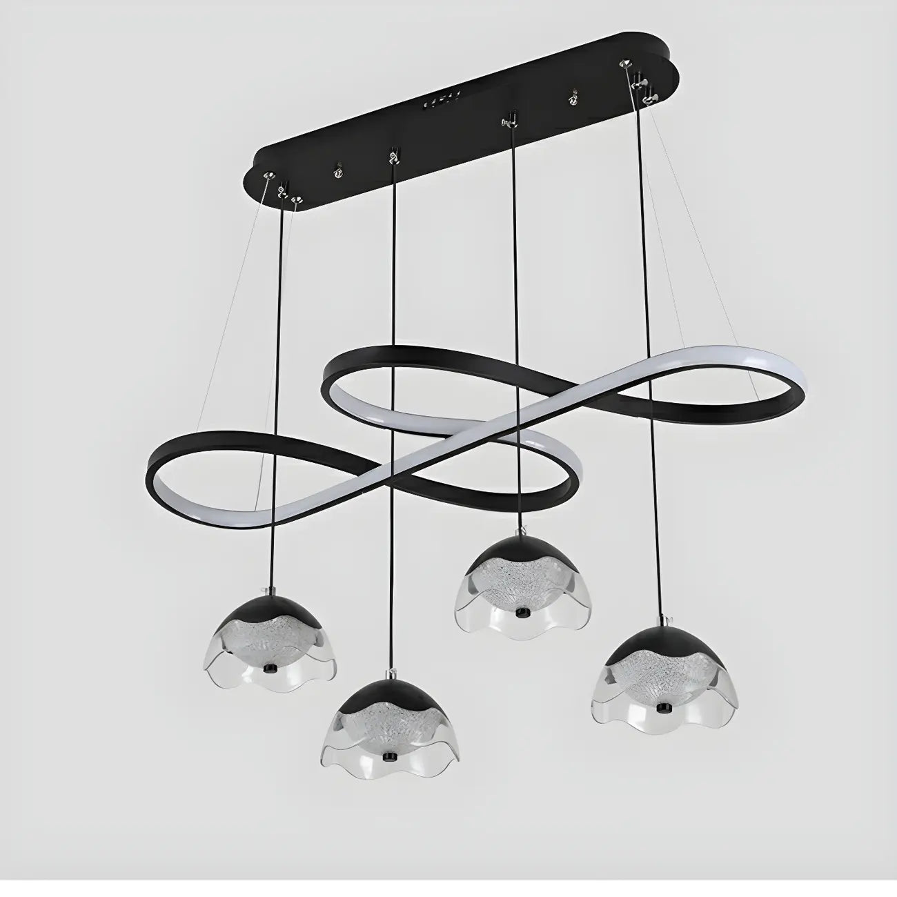 Lampadario a sospensione dimmerabile in metallo nero a 6 luci, 2 livelli, regolabile