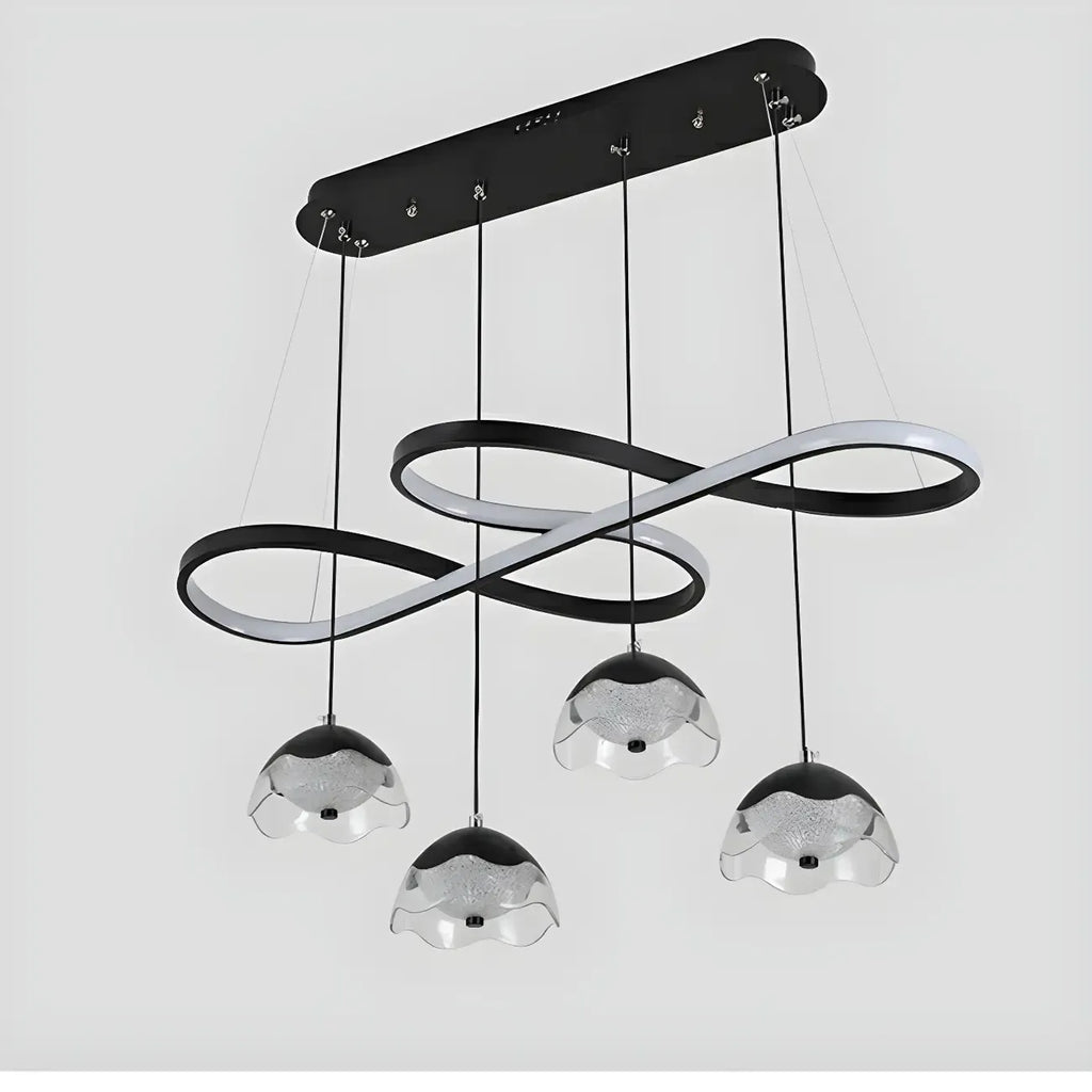 Lampadario a sospensione dimmerabile in metallo nero a 6 luci, 2 livelli, regolabile