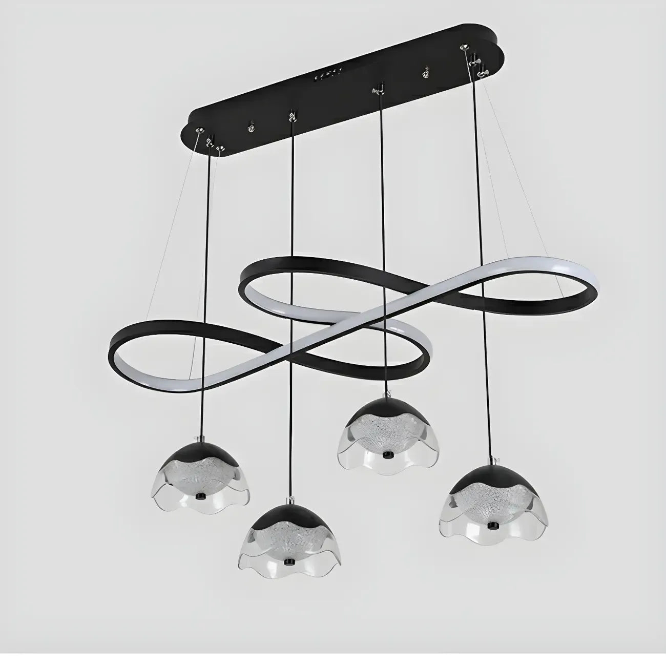Lampadario a sospensione dimmerabile in metallo nero a 6 luci, 2 livelli, regolabile