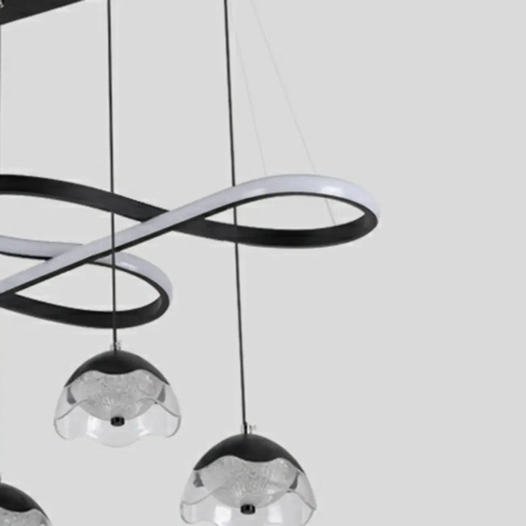 Lampadario a sospensione dimmerabile in metallo nero a 6 luci, 2 livelli, regolabile
