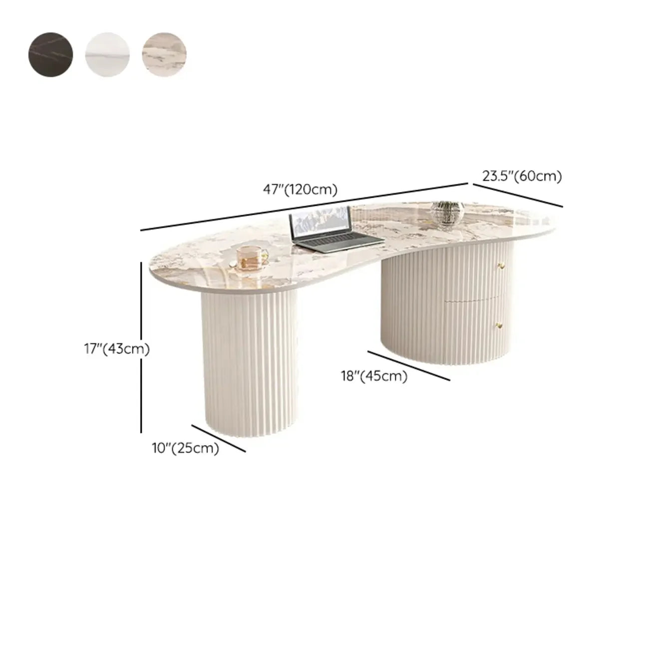 Table basse ovale blanche minimaliste standard avec 2 tiroirs