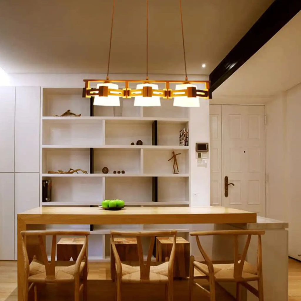 Lampadario a sospensione regolabile grande in legno a LED per isola cucina