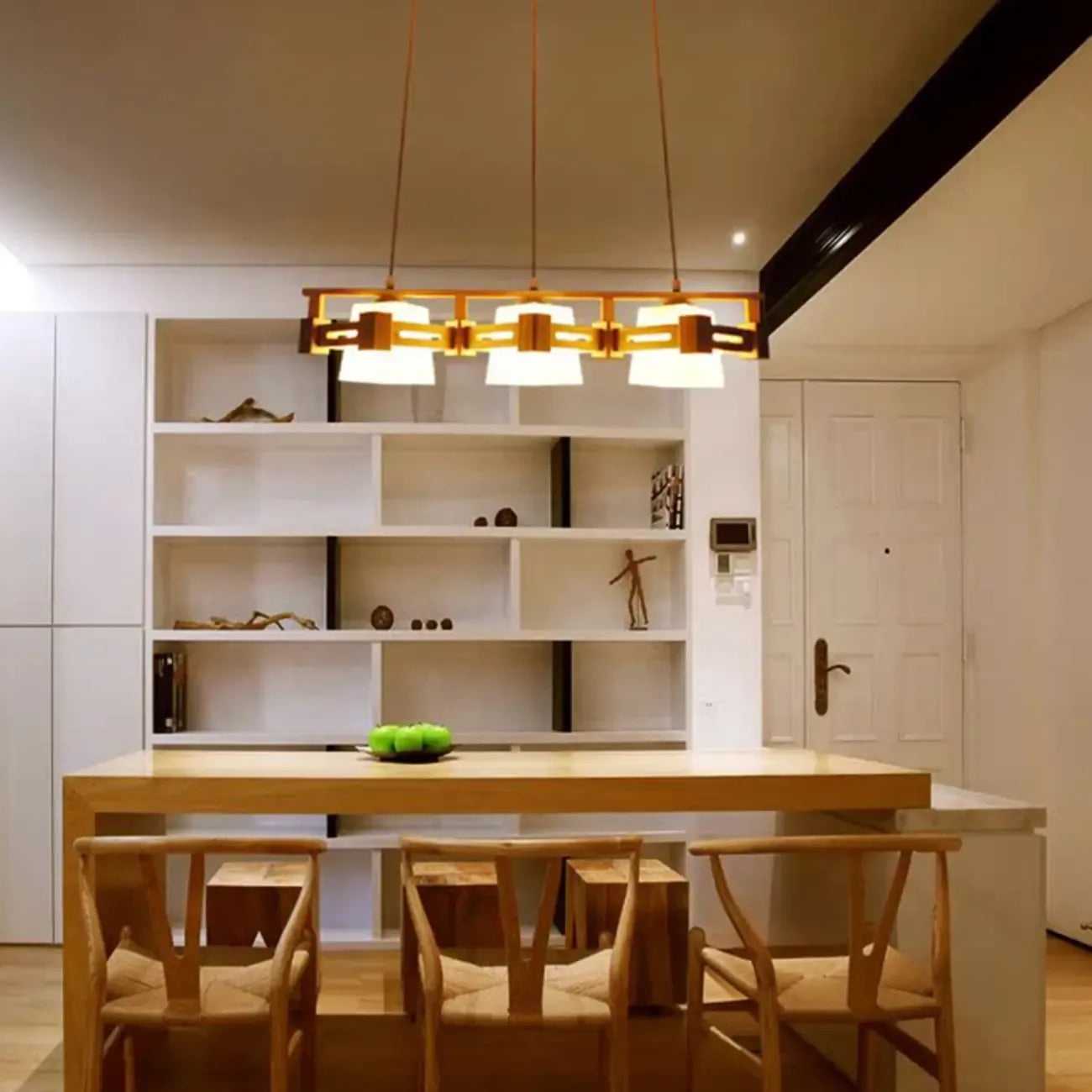 Lampadario a sospensione regolabile grande in legno a LED per isola cucina
