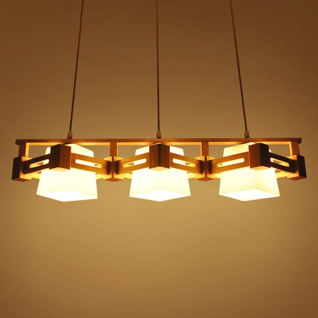 Lampadario a sospensione regolabile grande in legno a LED per isola cucina