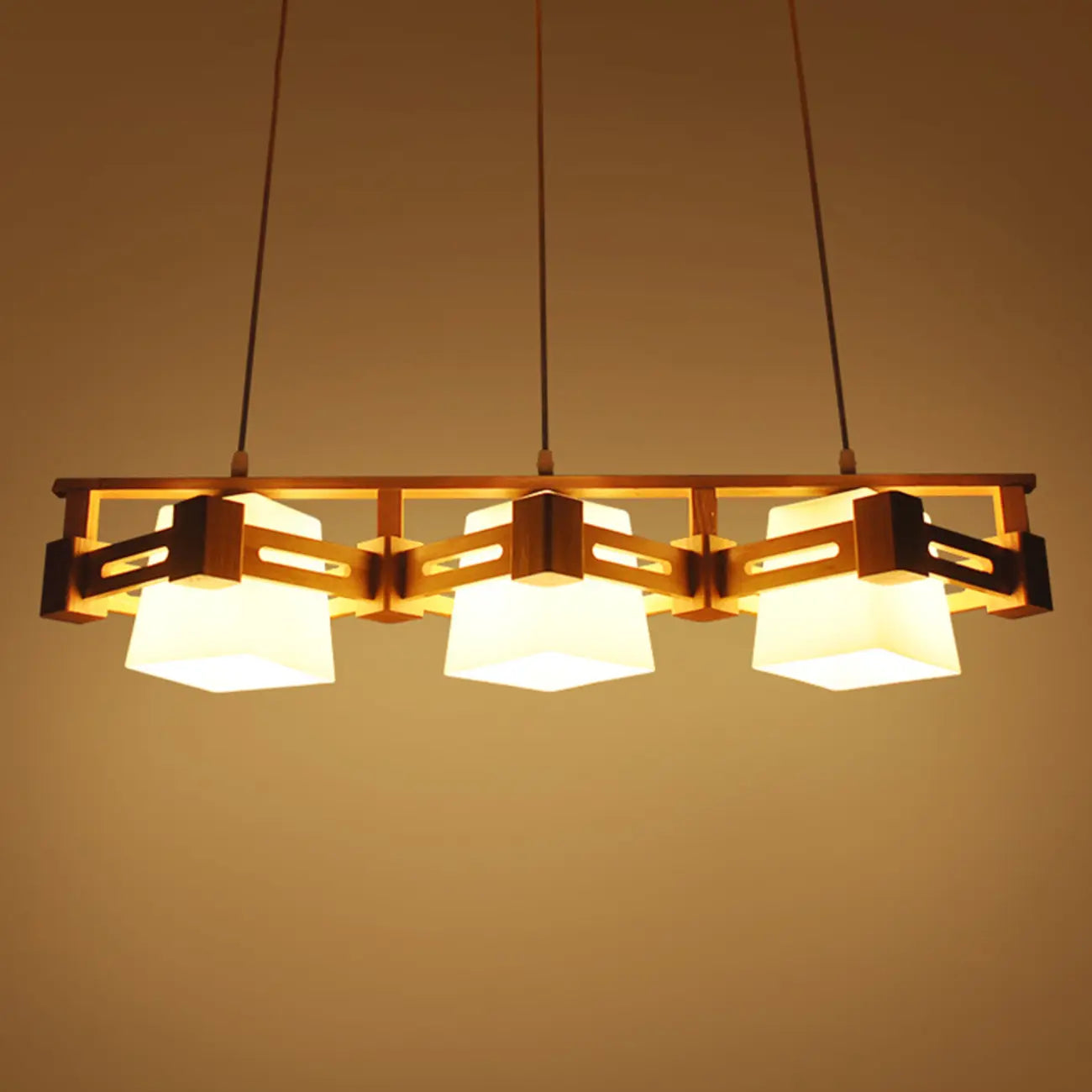 Lampadario a sospensione regolabile grande in legno a LED per isola cucina