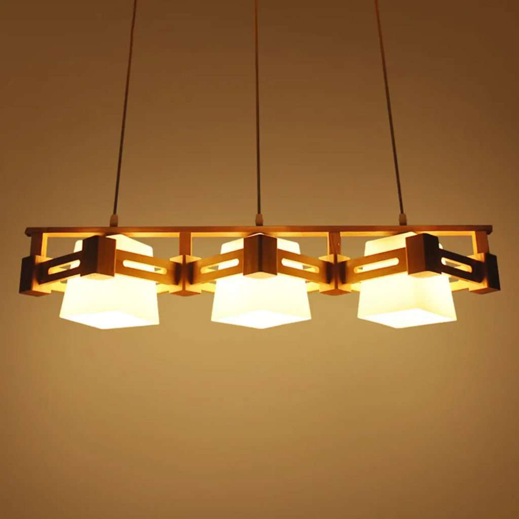 Lampadario a sospensione regolabile grande in legno a LED per isola cucina
