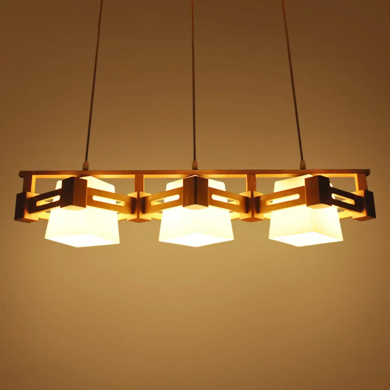 Lampadario a sospensione regolabile grande in legno a LED per isola cucina