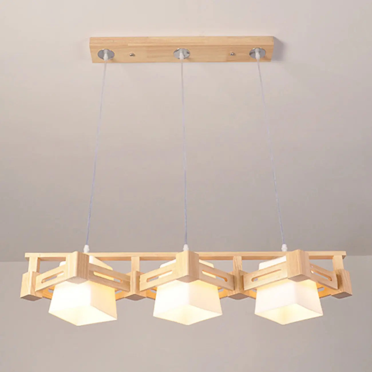 Lampadario a sospensione regolabile grande in legno a LED per isola cucina