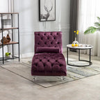 Chaise longue capitonnée violette avec oreiller et pieds en acrylique