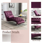 Chaise longue capitonnée violette avec oreiller et pieds en acrylique