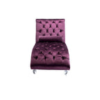 Chaise longue capitonnée violette avec oreiller et pieds en acrylique