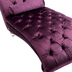 Chaise longue capitonnée violette avec oreiller et pieds en acrylique