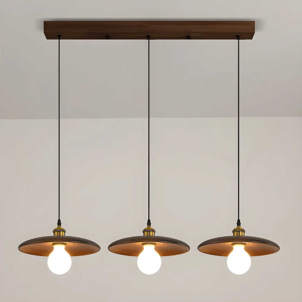 Suspension géométrique en bois de noyer pour îlot de cuisine
