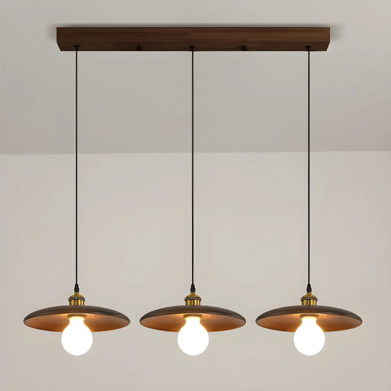 Suspension géométrique en bois de noyer pour îlot de cuisine