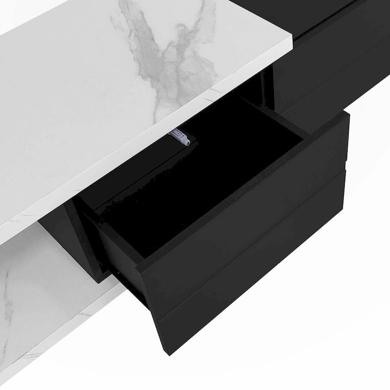 Meuble TV Extensible avec 2 Tiroirs et 4 Étagères