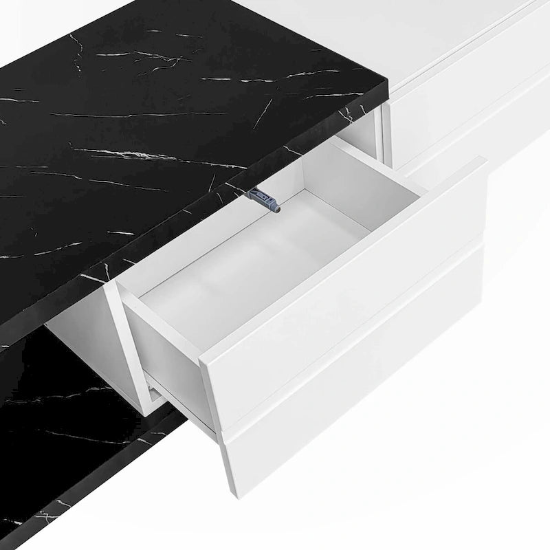 Meuble TV Extensible avec 2 Tiroirs et 4 Étagères