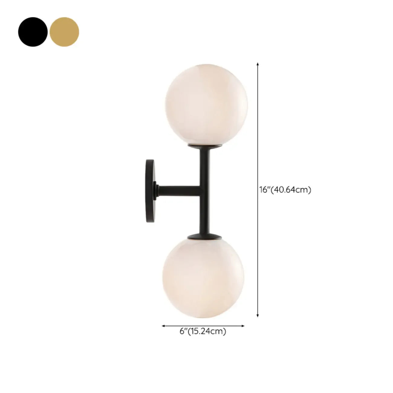 Applique murale moderne à deux globes lumineux en verre, éclairage vers le haut et vers le bas.