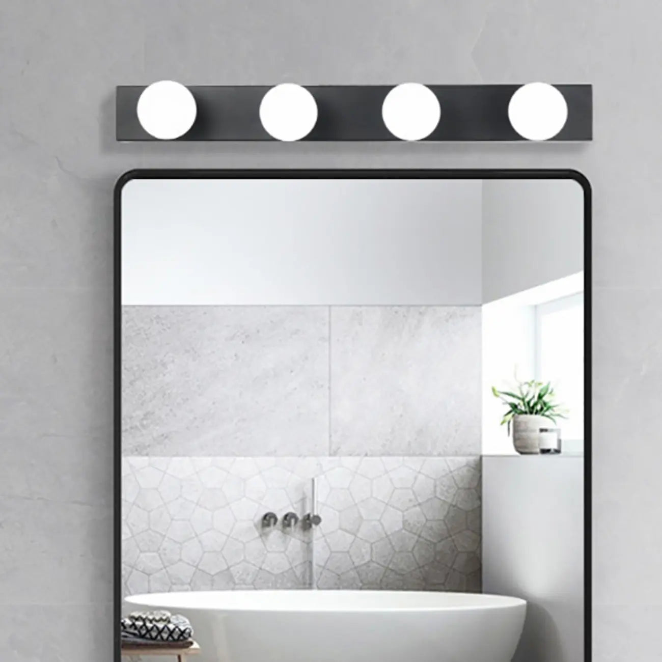 Moderna applique da bagno con globo in metallo dritto, nera