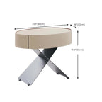 Table de chevet ovale contemporaine en cuir beige avec piètement en X et tiroir