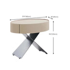 Table de chevet ovale contemporaine en cuir beige avec piètement en X et tiroir