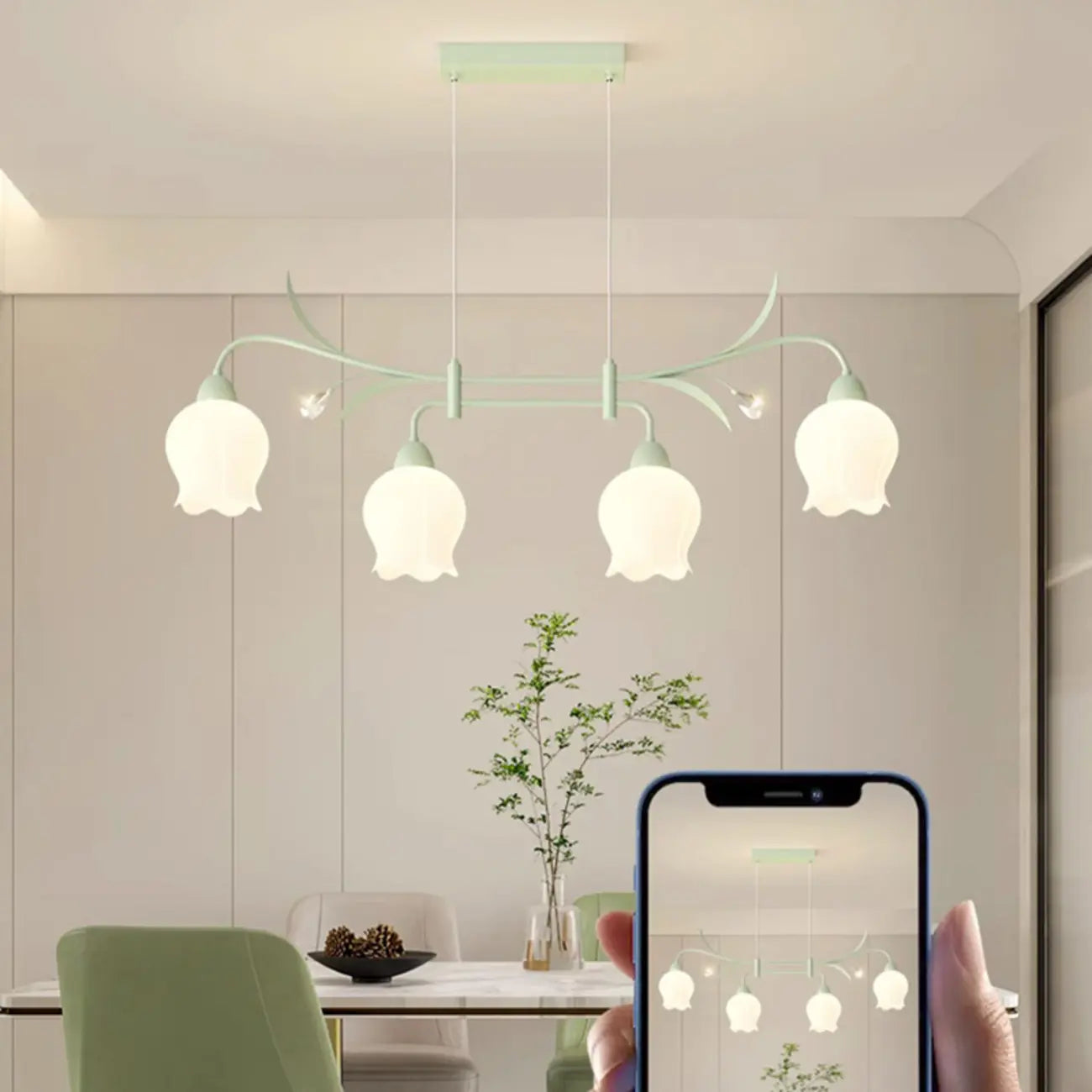Suspension moderne en verre vert de grande taille pour îlot de cuisine