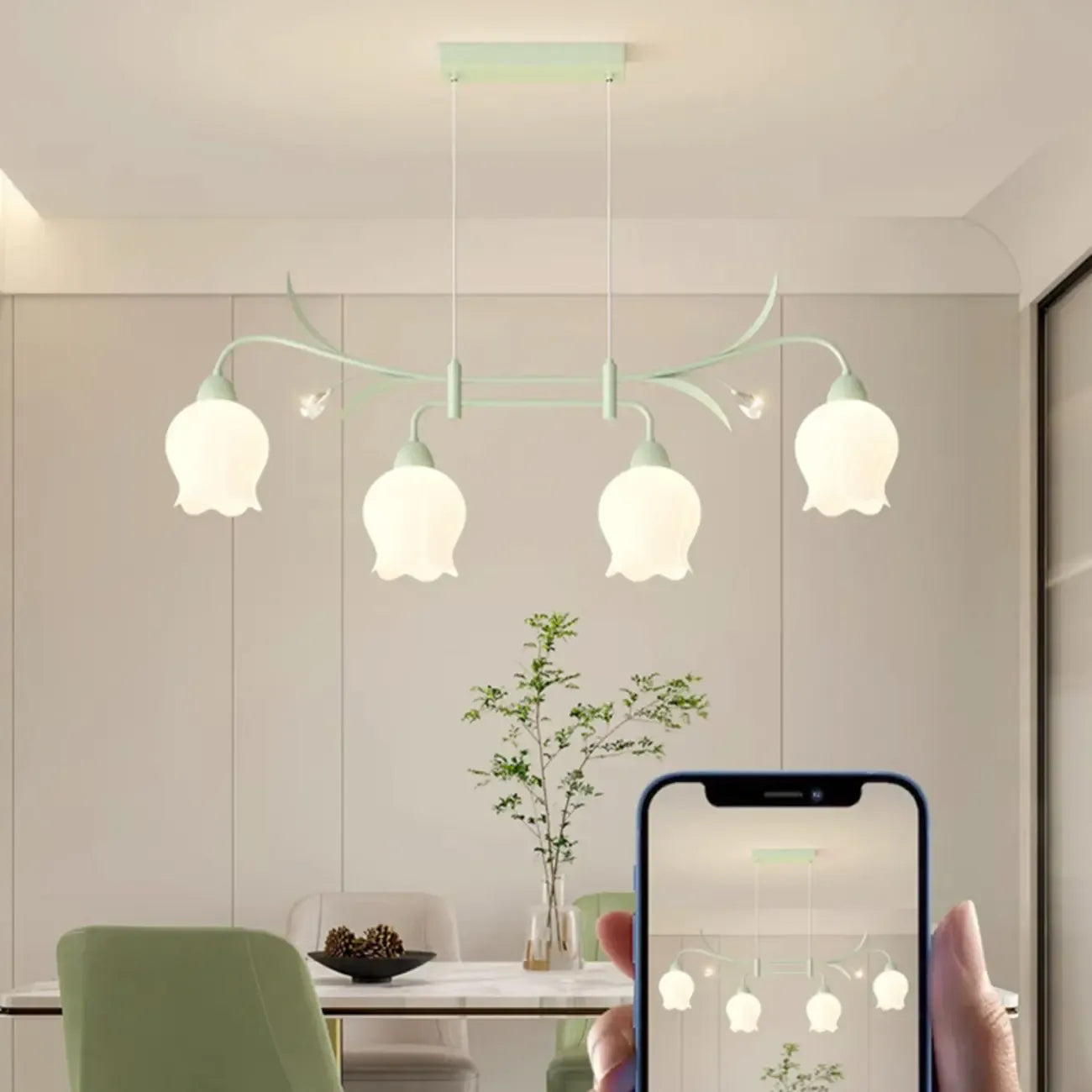 Suspension moderne en verre vert de grande taille pour îlot de cuisine