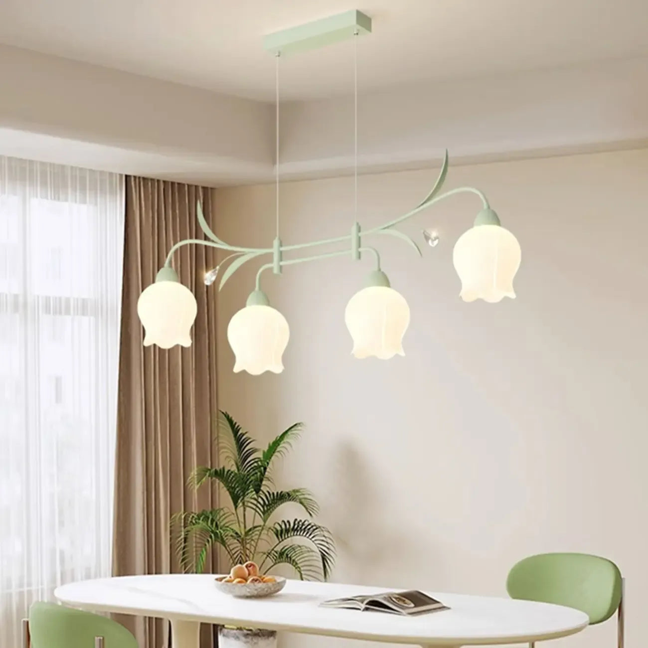 Suspension moderne en verre vert de grande taille pour îlot de cuisine