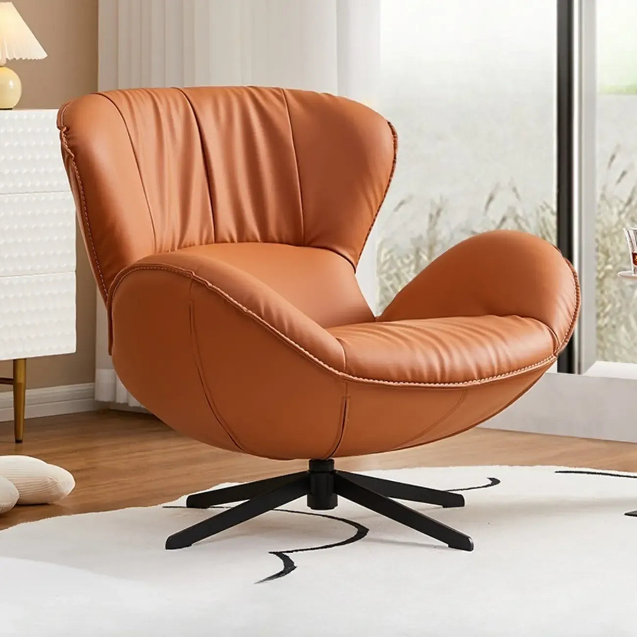 Fauteuil pivotant moderne en similicuir orange