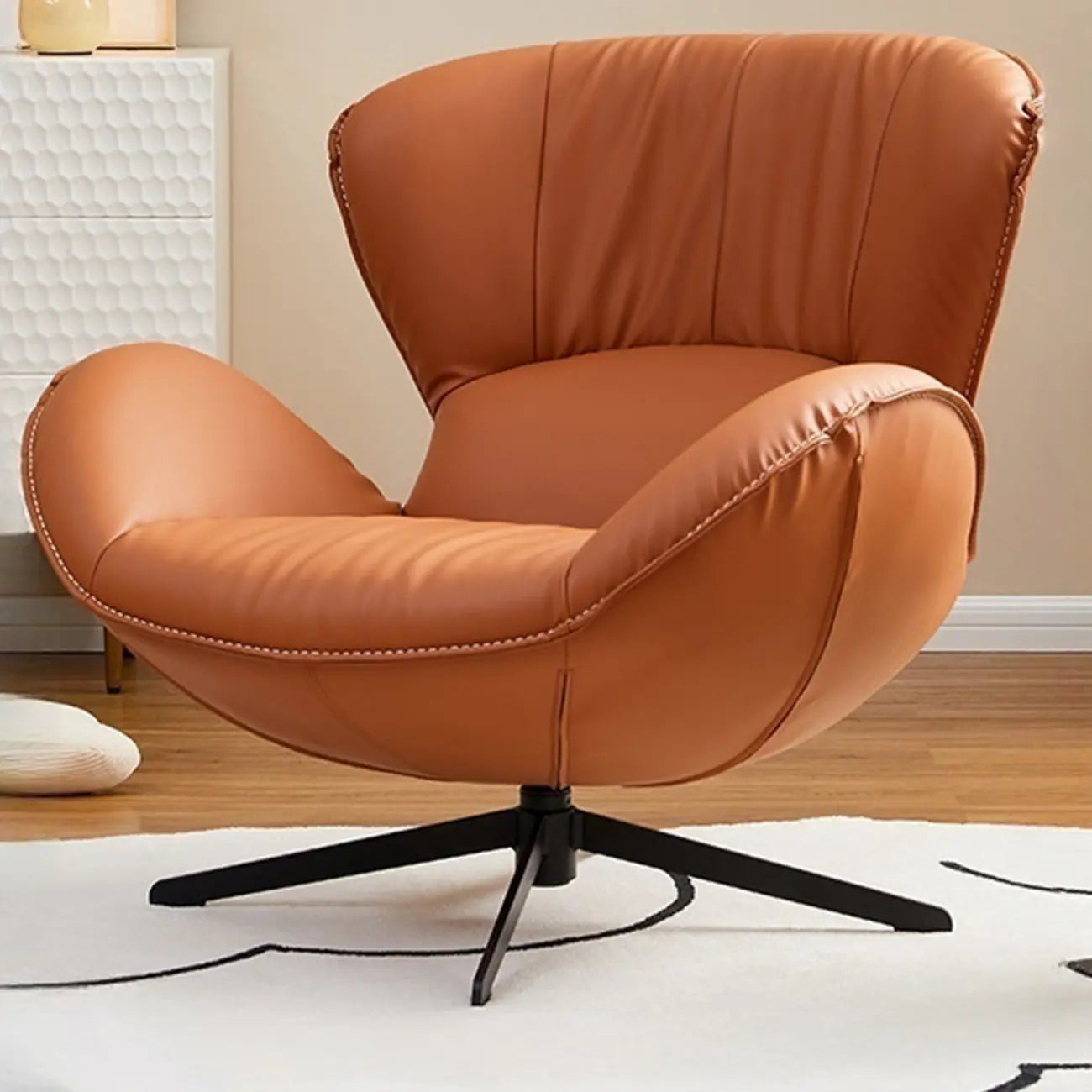 Fauteuil pivotant moderne en similicuir orange