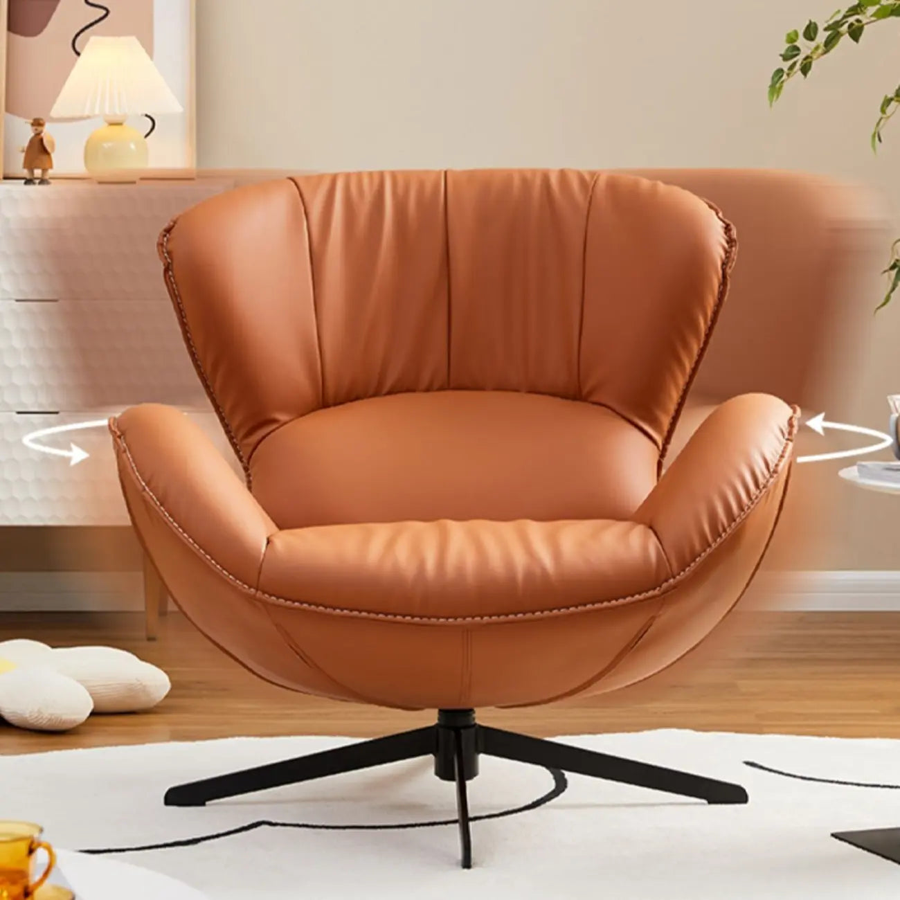 Fauteuil pivotant moderne en similicuir orange