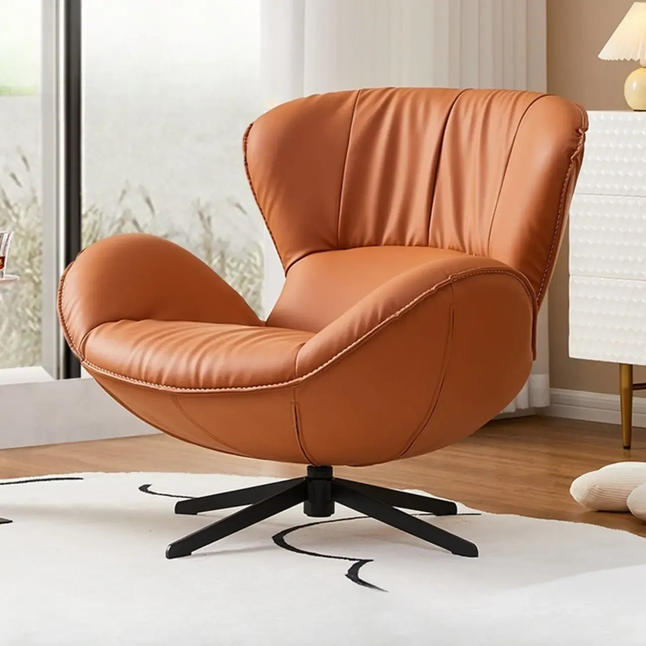 Fauteuil pivotant moderne en similicuir orange