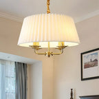 Lustre tambour plissé moderne or et blanc, hauteur réglable