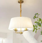Lustre tambour plissé moderne or et blanc, hauteur réglable