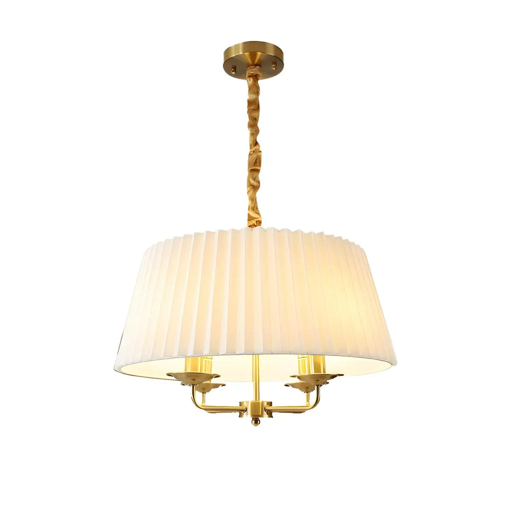 Lustre tambour plissé moderne or et blanc, hauteur réglable