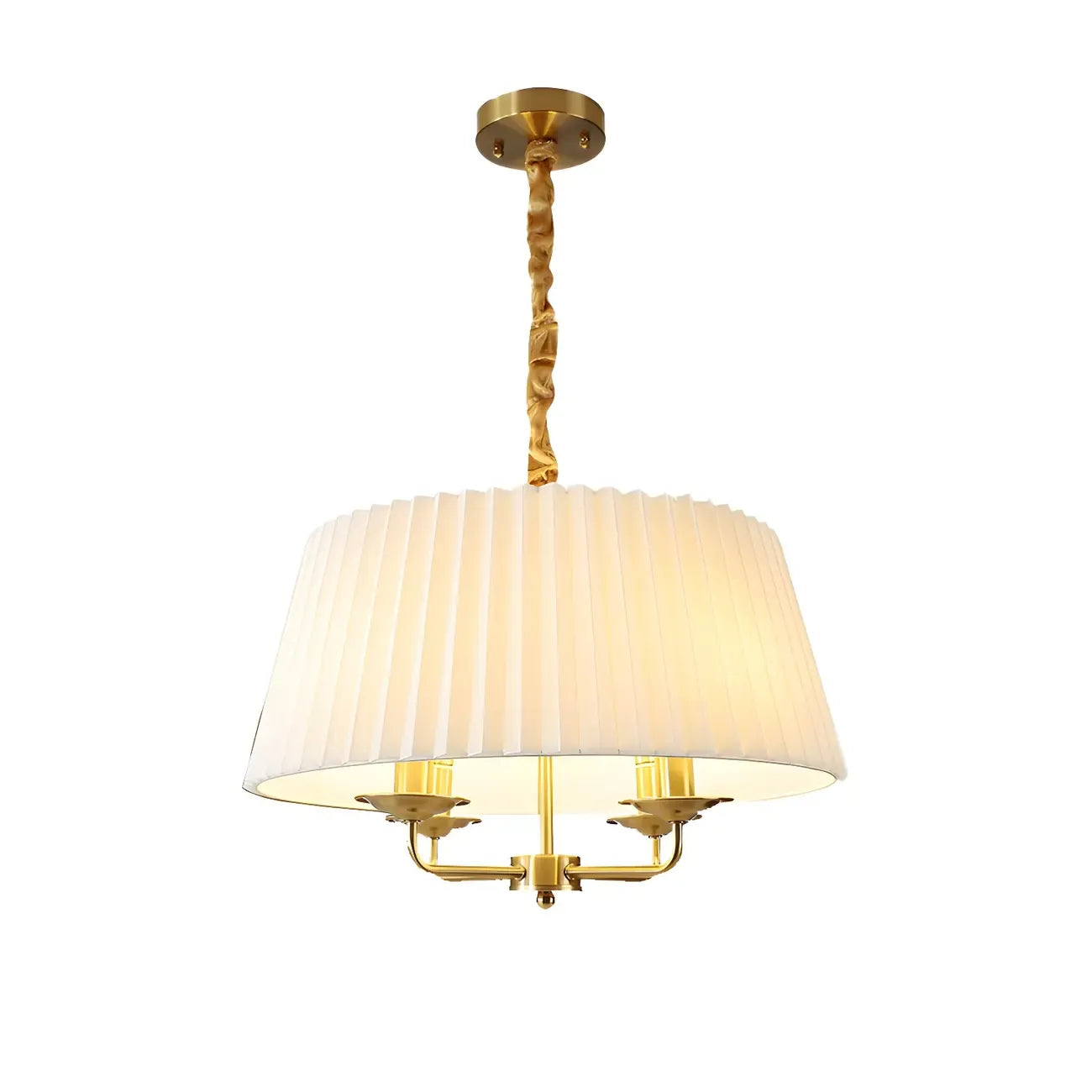 Lustre tambour plissé moderne or et blanc, hauteur réglable