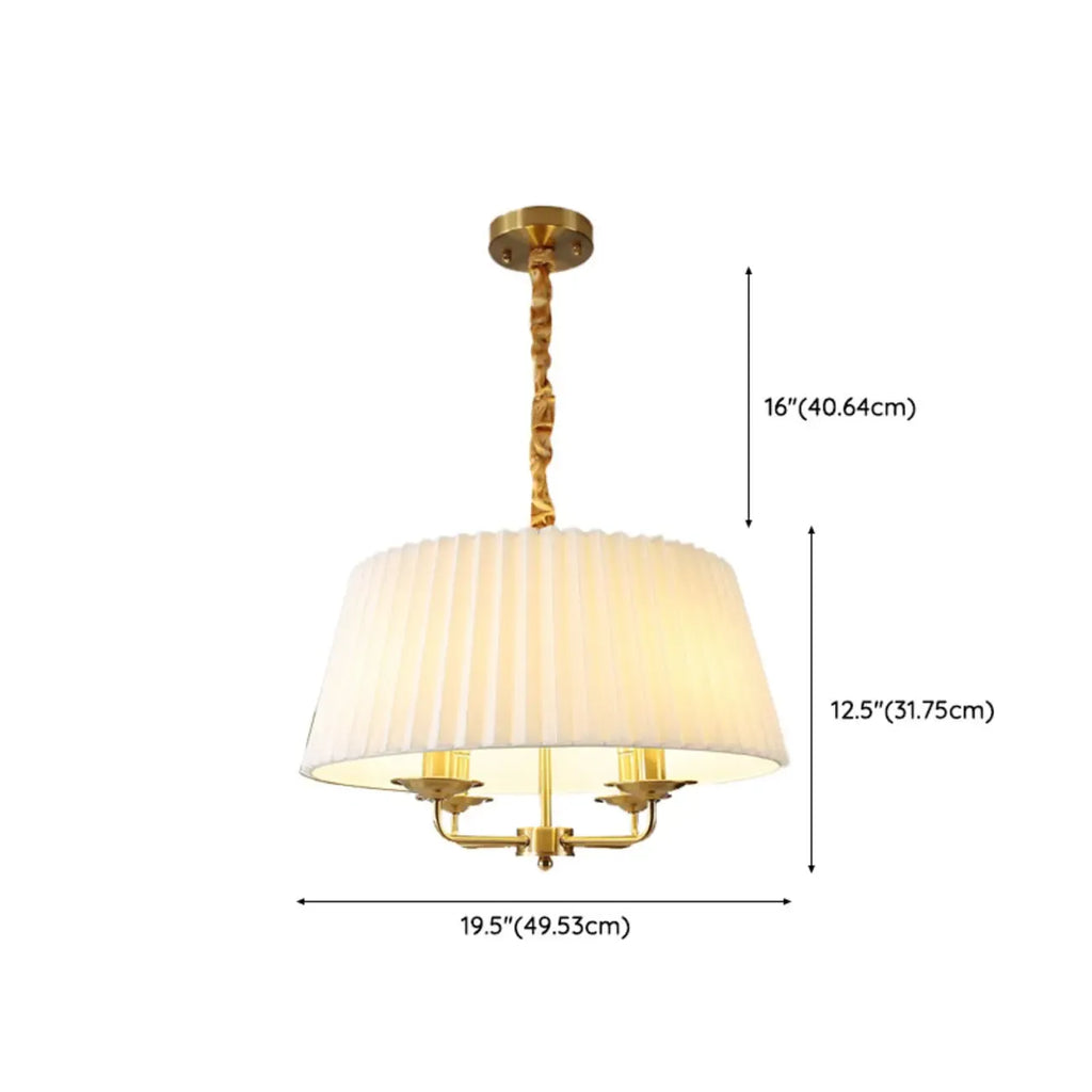 Lustre tambour plissé moderne or et blanc, hauteur réglable