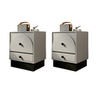 Comodino moderno in legno bianco sporco a 2 cassetti