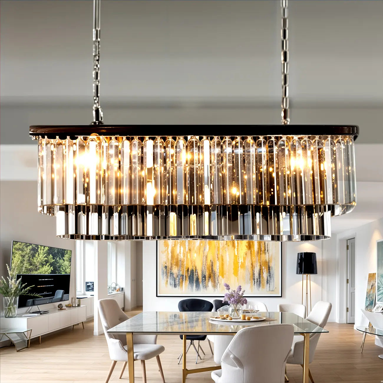 Suspension linéaire moderne en cristal ambré pour îlot de cuisine
